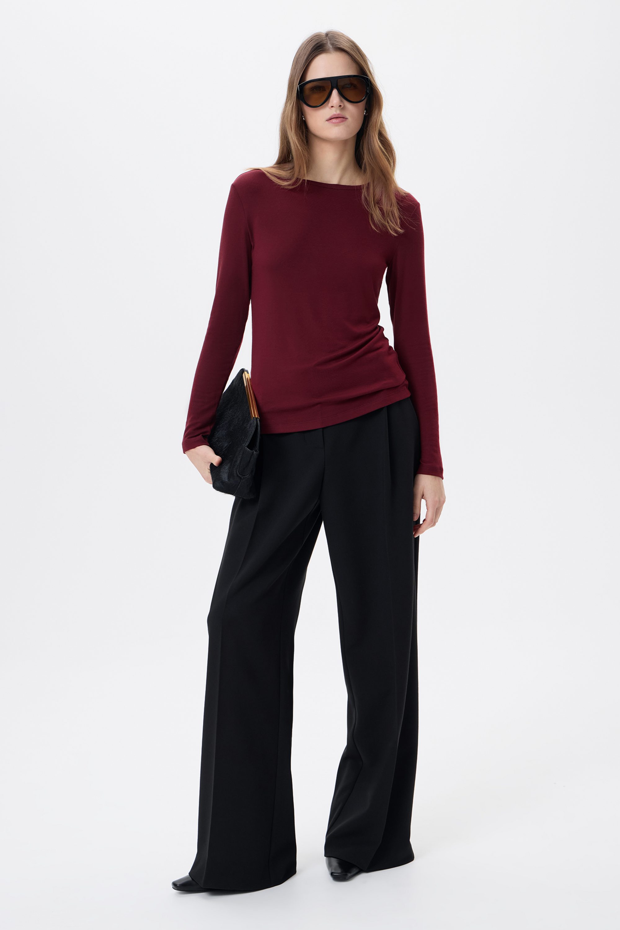 Лонгслив бордовый из тонкого трикотажа с добавлением шерсти