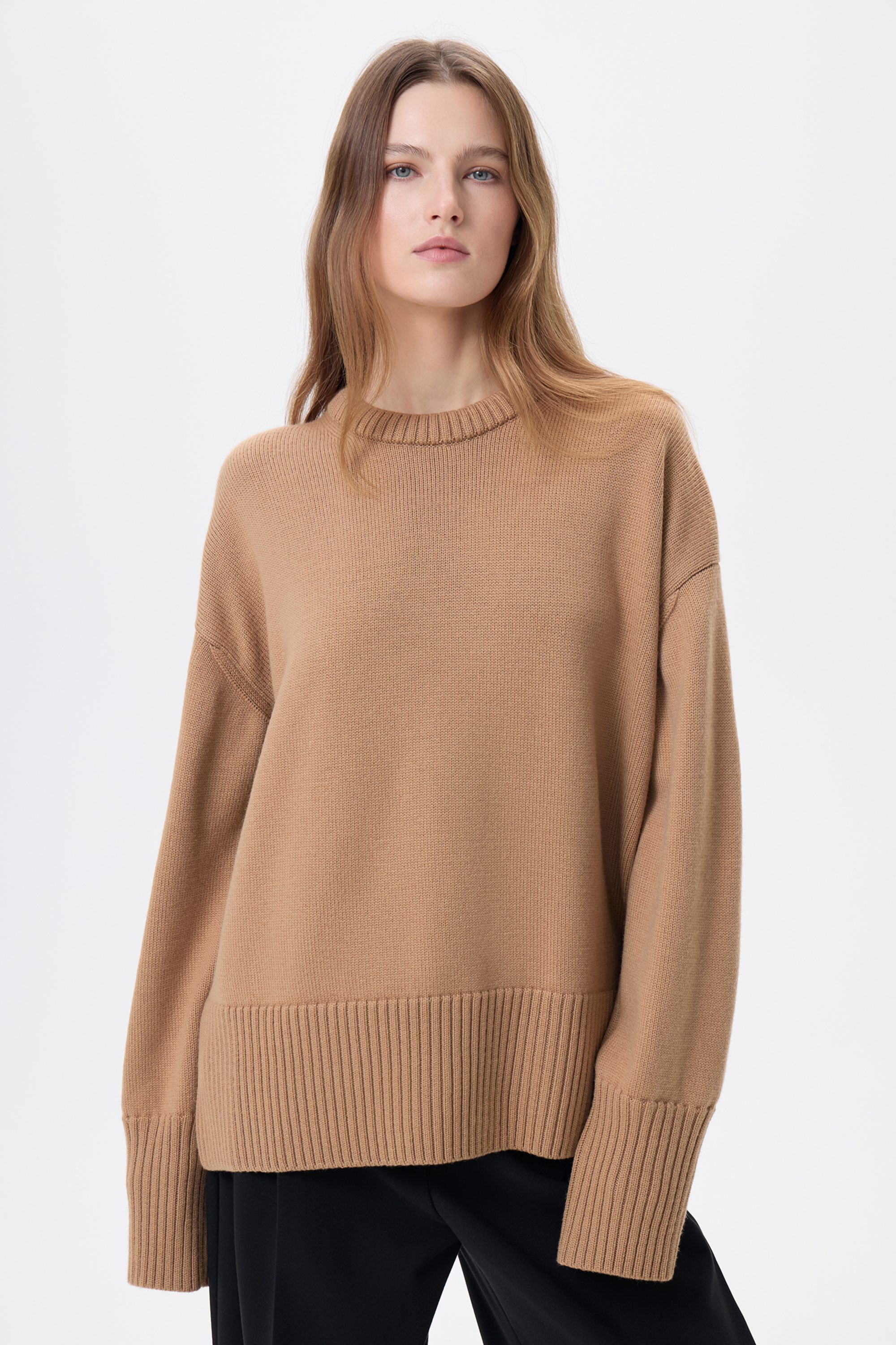 Джемпер бежевый из шерсти мериноса