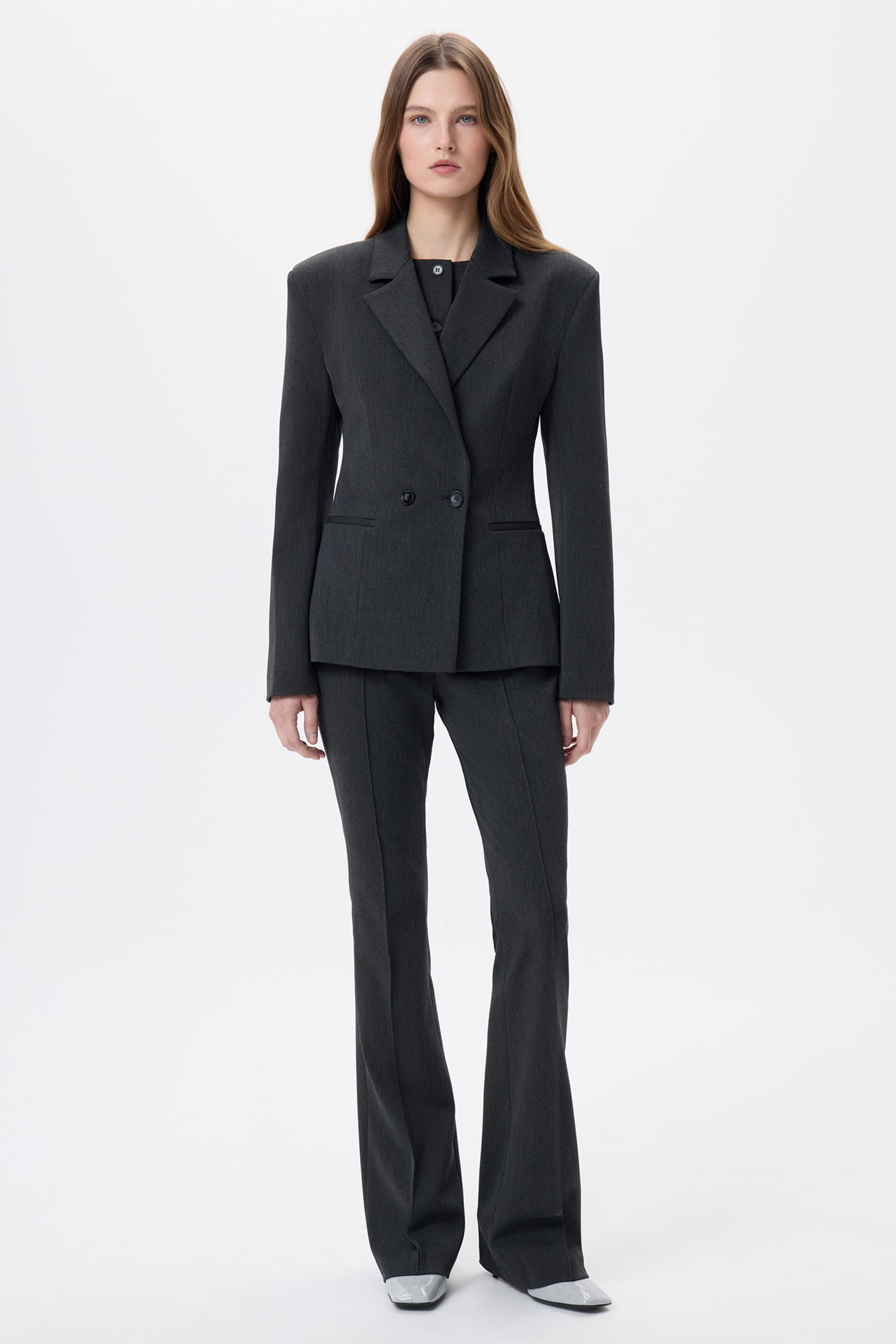 Брюки клеш серые с отстрочкой