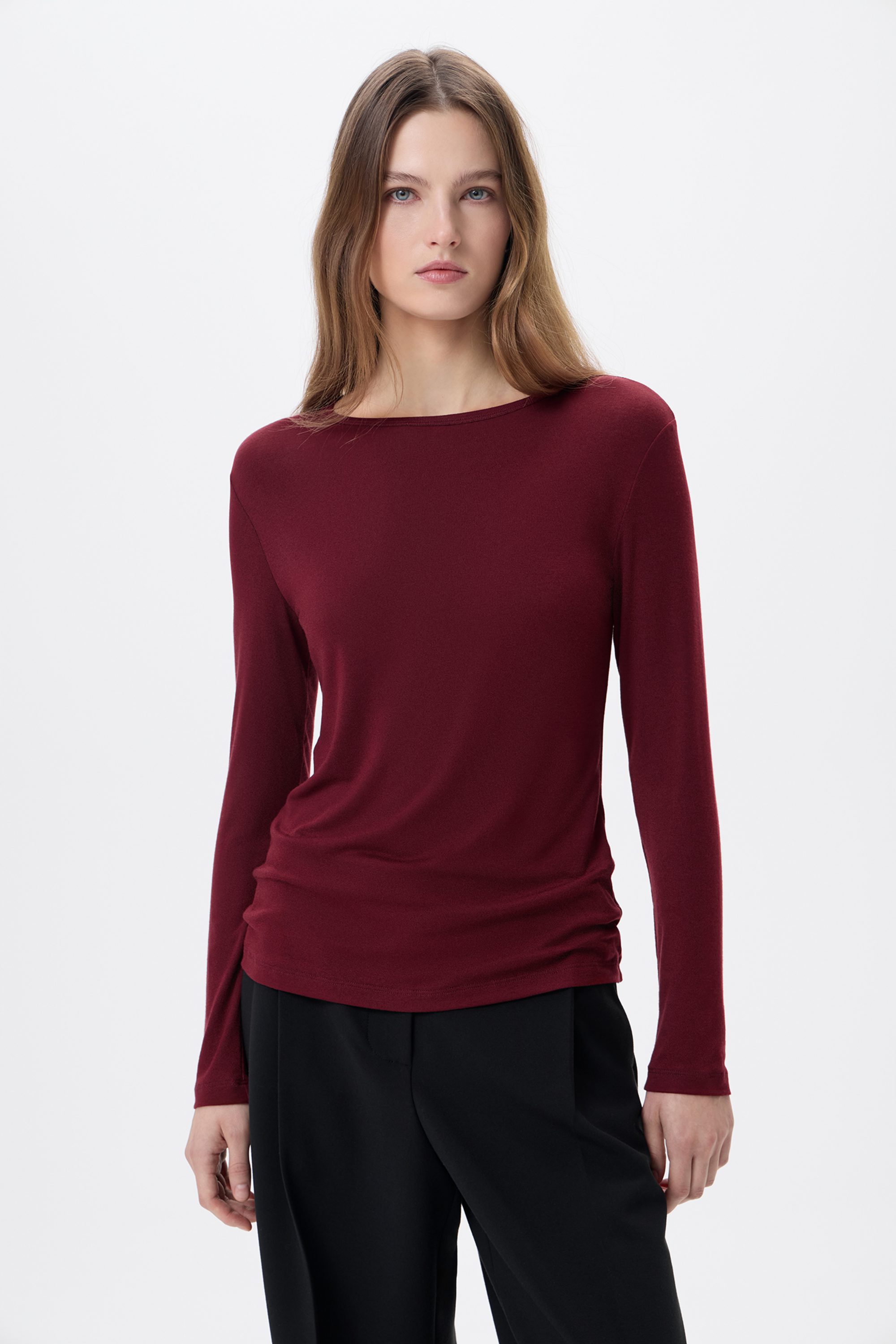 Лонгслив бордовый из тонкого трикотажа с добавлением шерсти