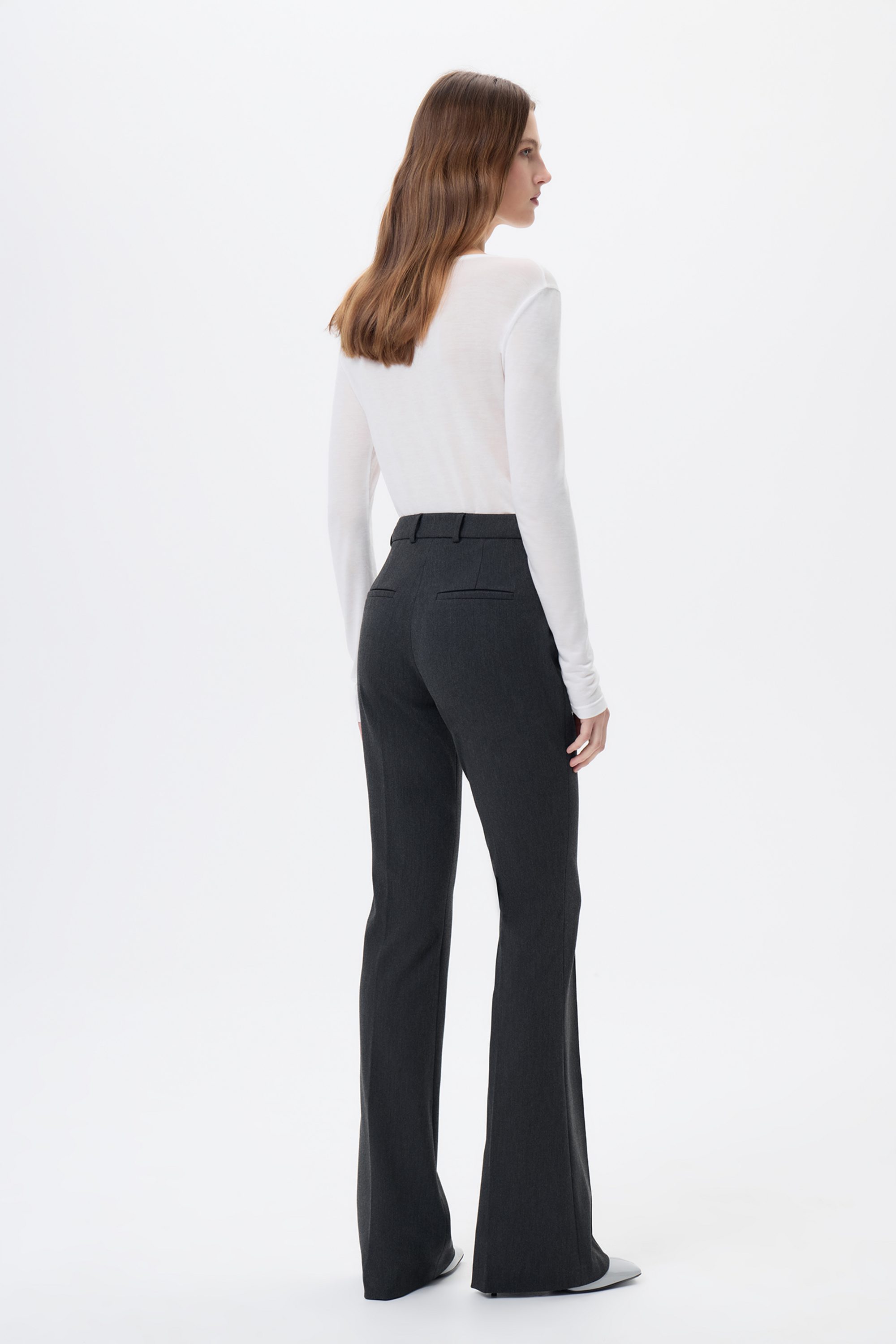 Брюки клеш серые с отстрочкой