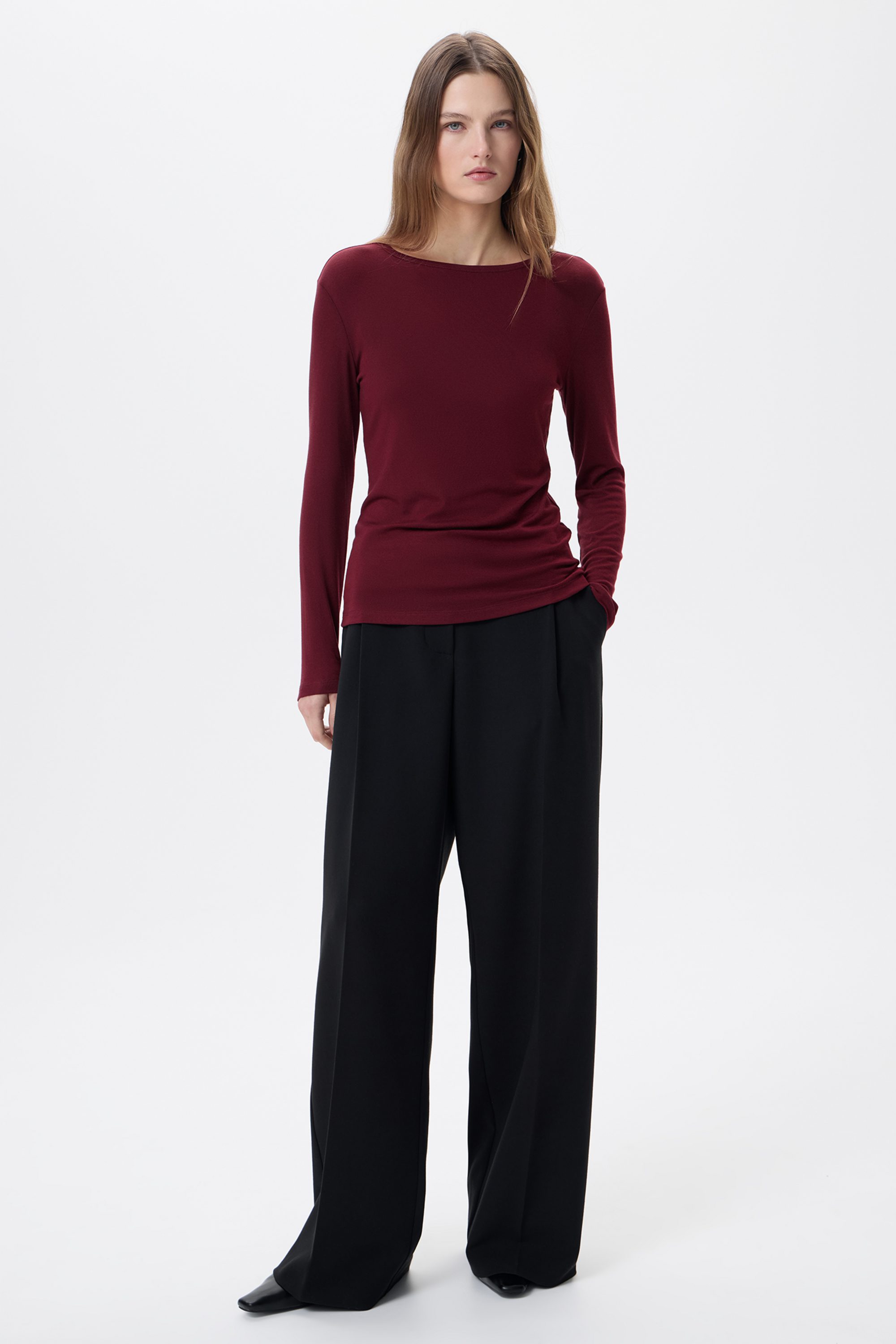 Лонгслив бордовый из тонкого трикотажа с добавлением шерсти