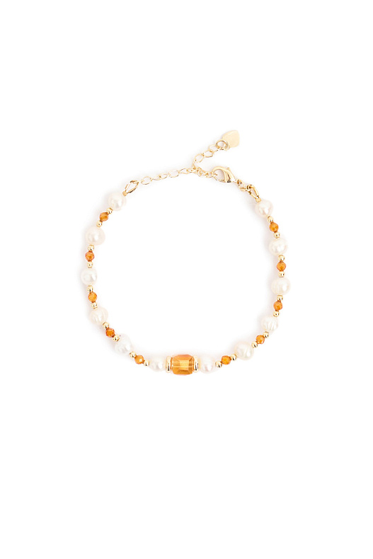Браслет из речного жемчуга с цирконом оранжевый