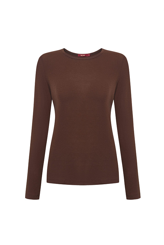Лонгслив шоколадный из тонкого трикотажа с добавлением шерсти